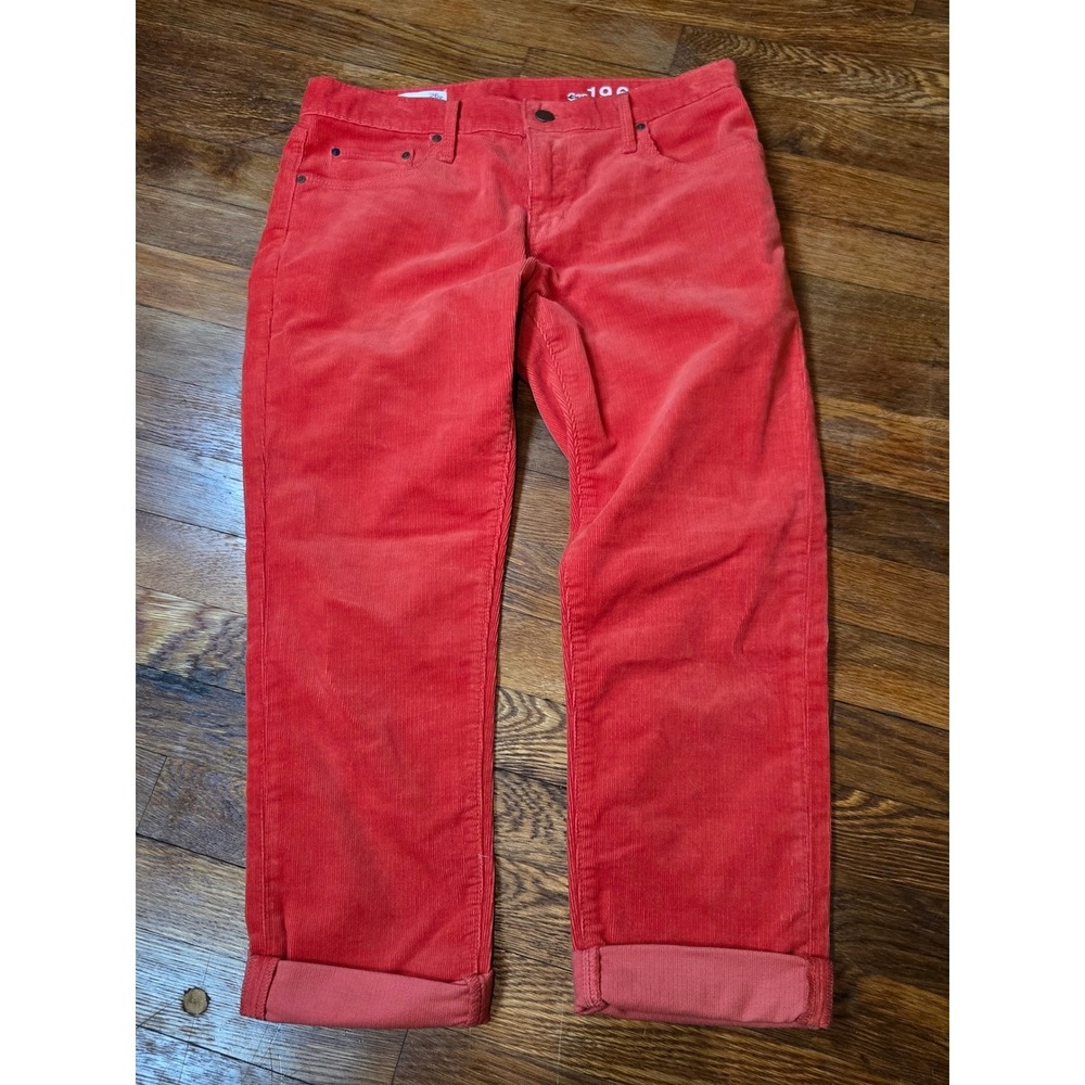 Gap 1969 Sexy Boyfriend Corduroy Capri Pants Coral Red 26p Cottagecore